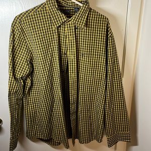 Arrow Yellow and Black Plaid Long Sleeve Dress Shirt Large